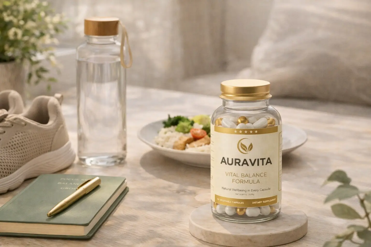 AuraVita accanto ad abitudini semplici come acqua, movimento e una routine più regolare