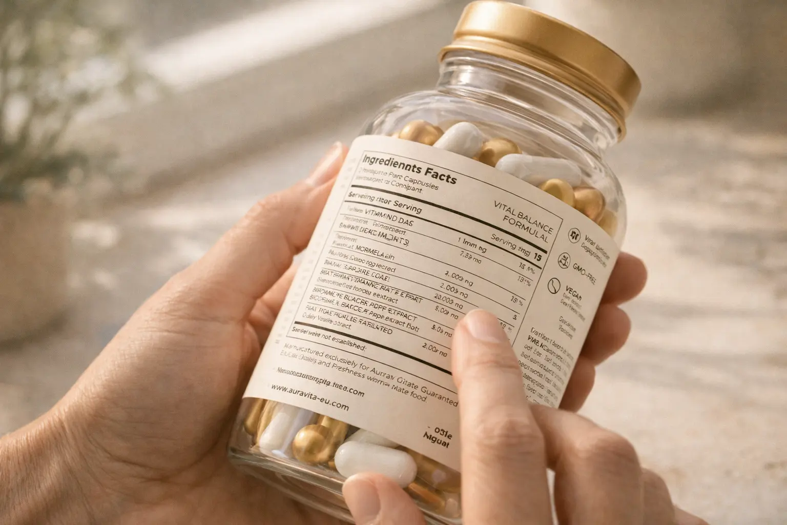 Lettura dell'etichetta di AuraVita prima dell'utilizzo